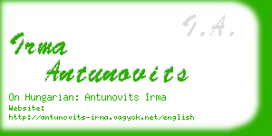 irma antunovits business card